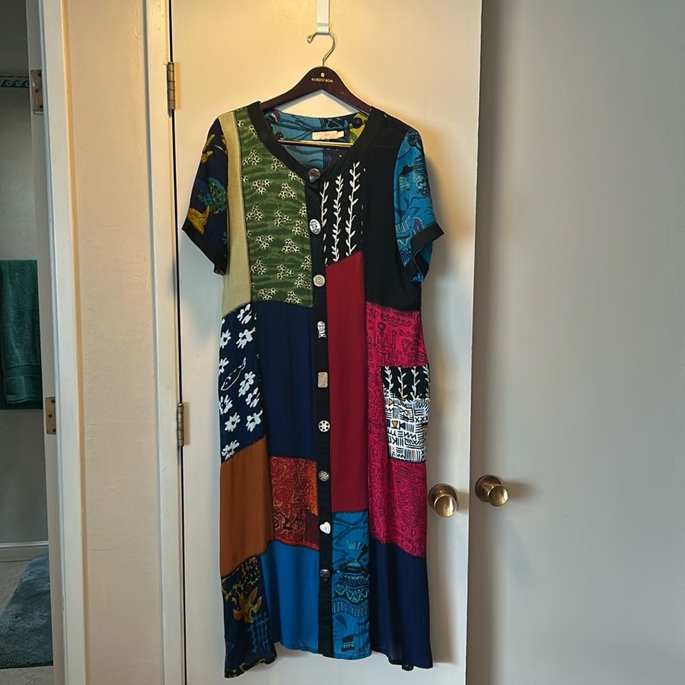 Dress, Kaftan in patchwork of Artistic prints. Generously sized!